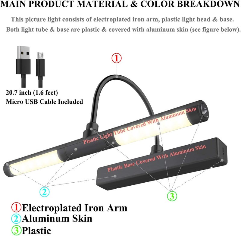 BIGMONAT Rechargeable Picture Light for Paintings with Remote, Battery Operated Dartboard Light, Wireless Art Light, Dimmable Display Lamp for Wall Photo Artwork Gallery Portrait - Image 3
