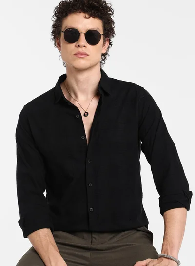 Campus Sutra Men's Midnight Black Hive-Checkered Shirt