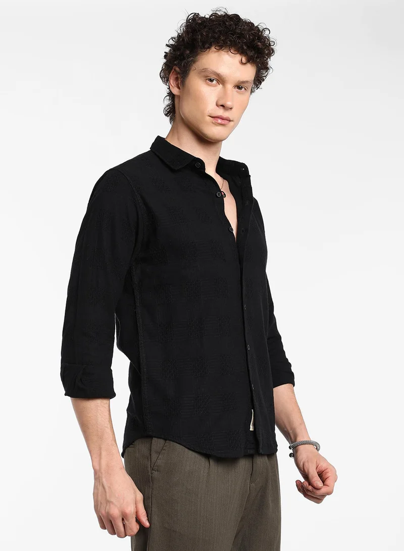 كامبوس سوترا Men's Midnight Black Hive-Checkered Shirt