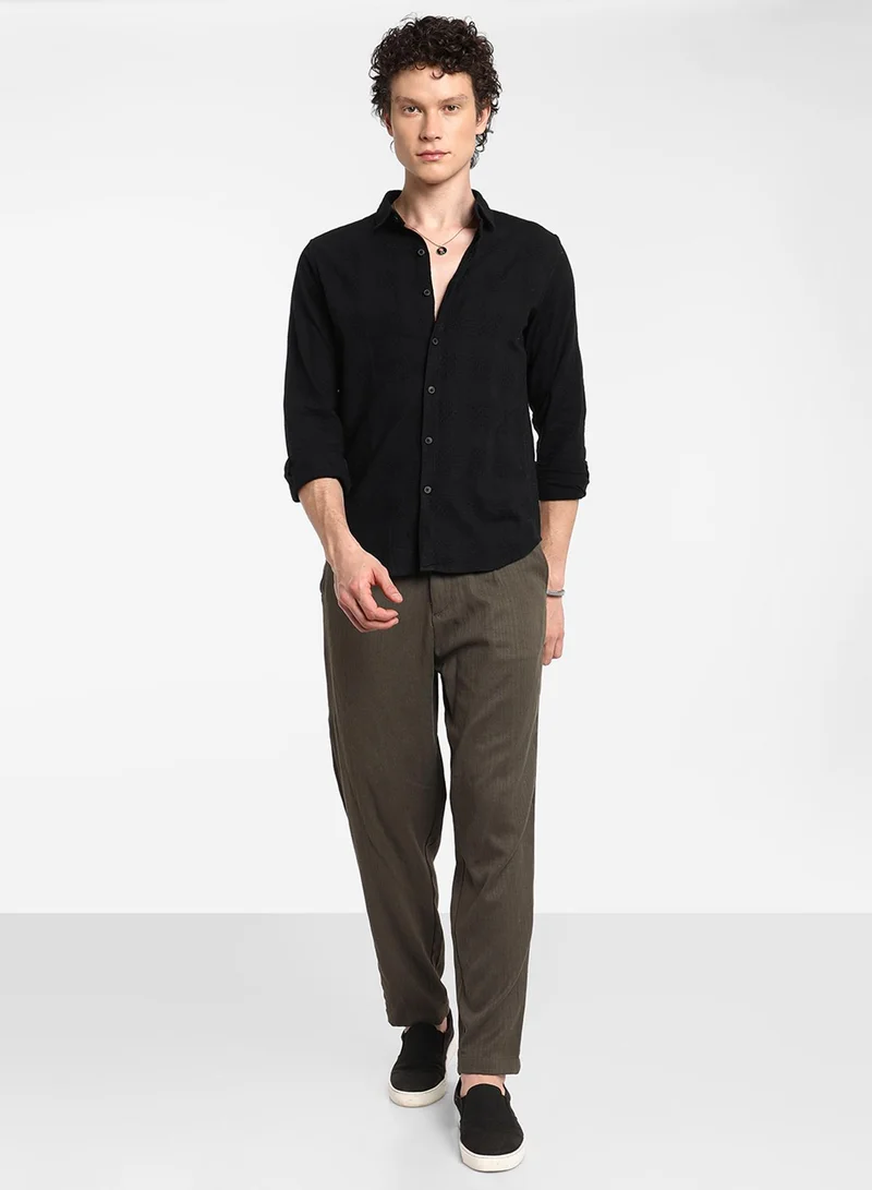 كامبوس سوترا Men's Midnight Black Hive-Checkered Shirt