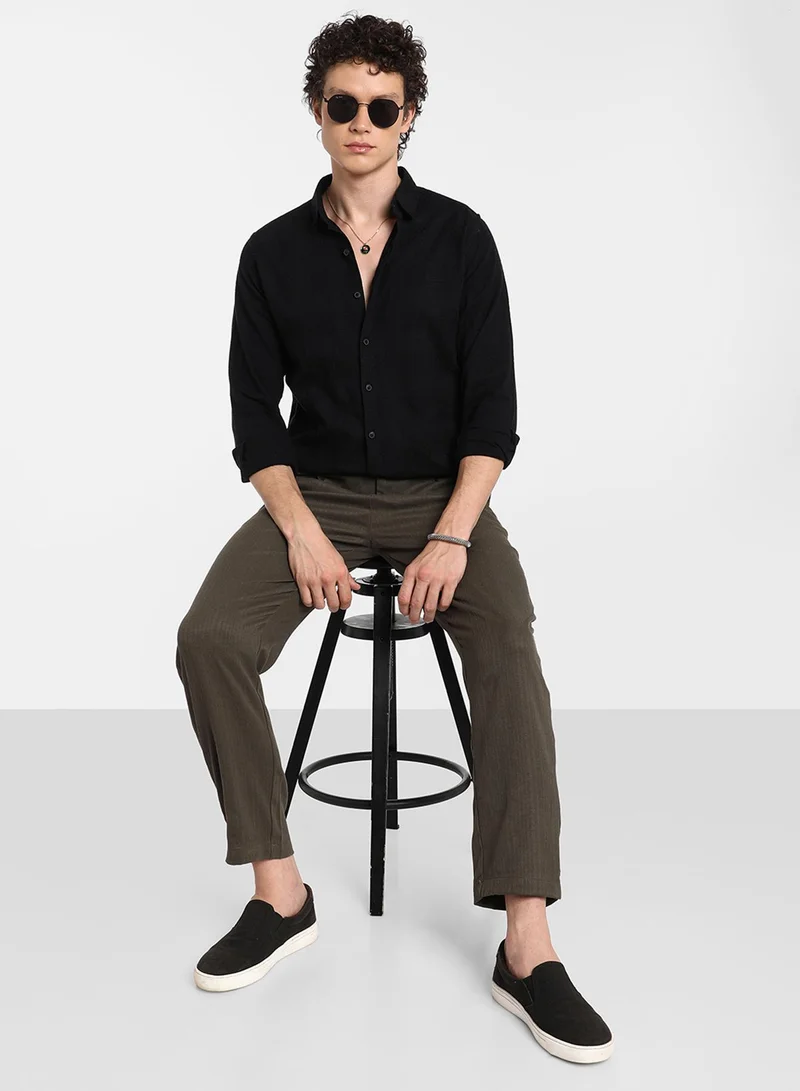 كامبوس سوترا Men's Midnight Black Hive-Checkered Shirt