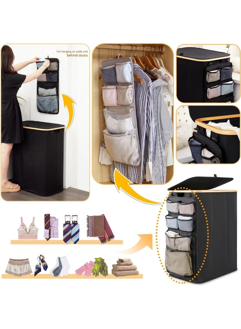 XiuWoo Laundry Hamper 3 Section With Side Pocket, Dirty Clothes Hamper with Lid, Large Laundry Basket with Bag, Laundry Basket Organizer for Bedroom, Laundry Room, Hamper 3 Compartment - Image 2
