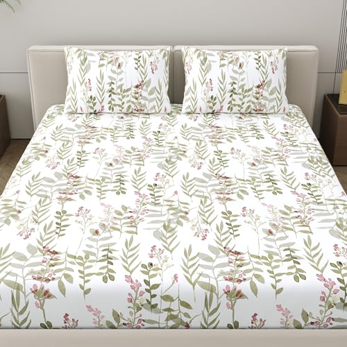 Home Ecstasy 100% Cotton Double Bedsheet with 2 Pillow Covers - (Size 87 x 94 inches, 140 TC, Colour - Olive: Moss Olive) - Image 2
