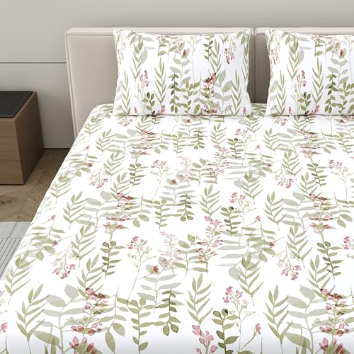 Home Ecstasy 100% Cotton Double Bedsheet with 2 Pillow Covers - (Size 87 x 94 inches, 140 TC, Colour - Olive: Moss Olive) - Image 3