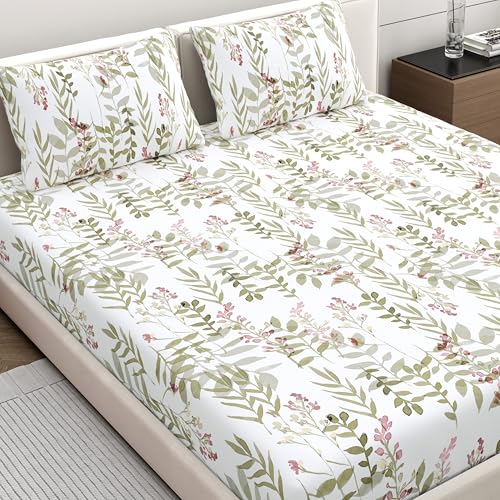 Home Ecstasy 100% Cotton Double Bedsheet with 2 Pillow Covers - (Size 87 x 94 inches, 140 TC, Colour - Olive: Moss Olive) - Image 1