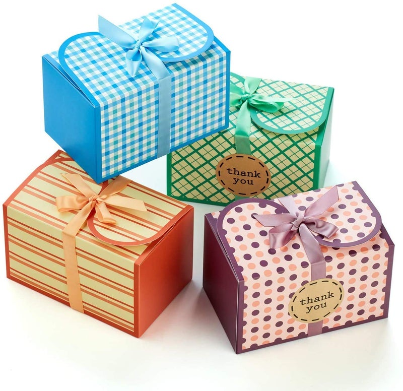 Hayley Cherie Small Gift Boxes with Ribbons and Thank You Stickers 20 Pack 65 x 4 Empty Decorative Printed Treat Boxes for Gift Giving Cookies Favors Baked Goods Candy Easter Parties Christmas Bulk