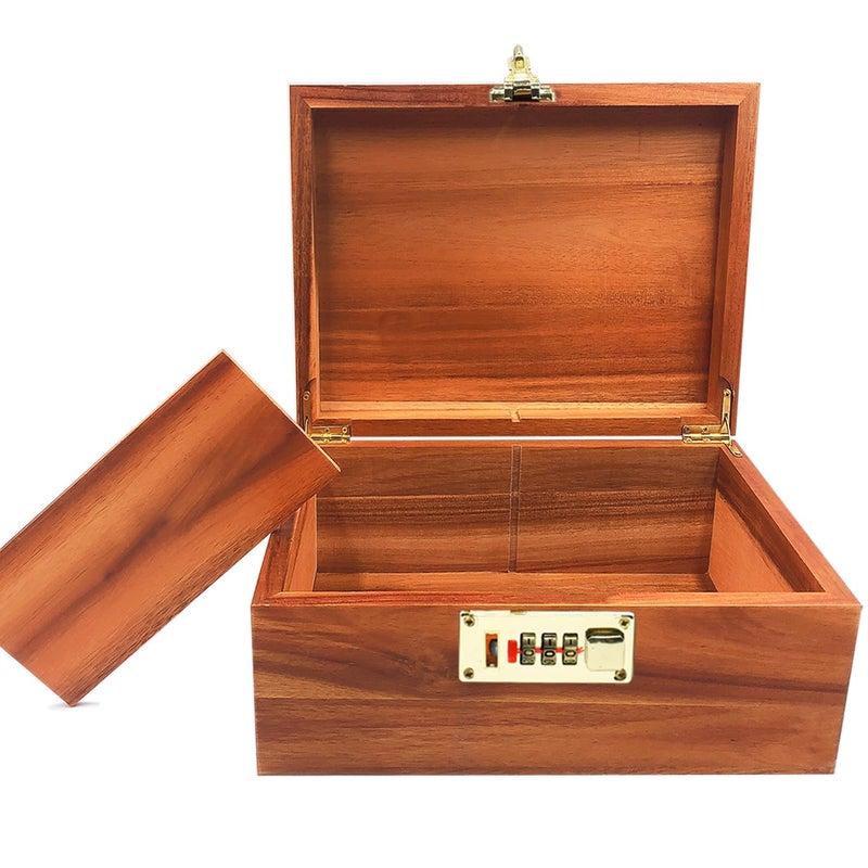 WELITTCON Large Wood Box Decorative Acacia Wooden Storage Box with Combination Lock With Adjustable Divider Wooden Keepsake Box with Hinged Lid Chest Stash Boxes Decorative Lockable Chest Box(Secret Grid) - Image 1