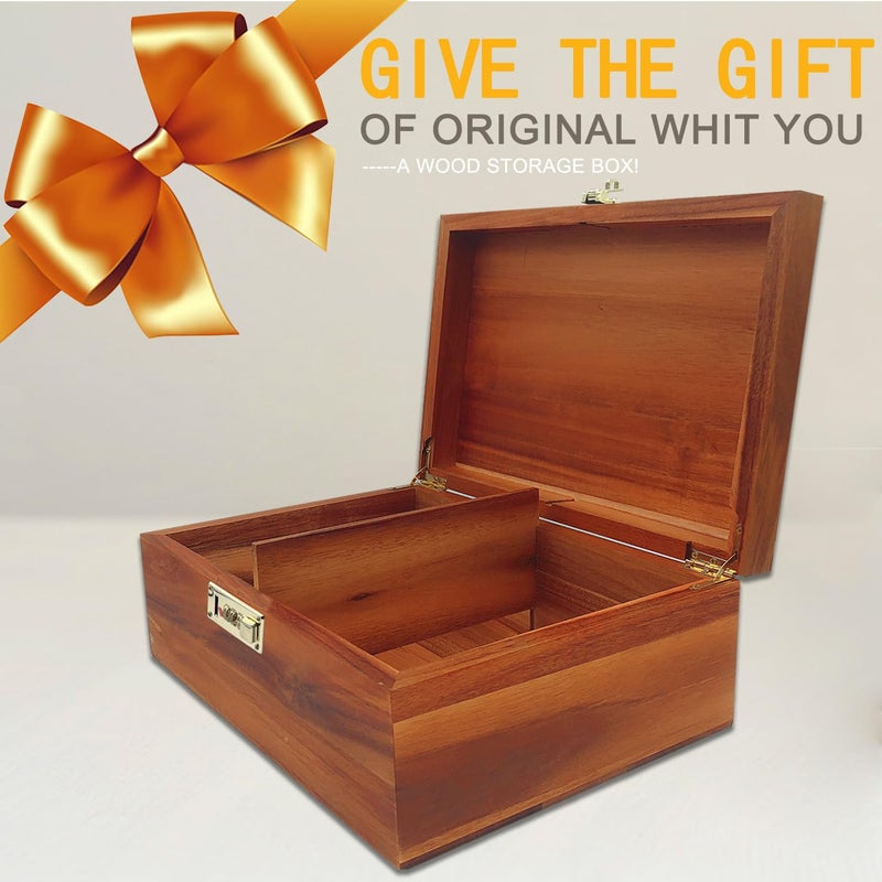 WELITTCON Large Wood Box Decorative Acacia Wooden Storage Box with Combination Lock With Adjustable Divider Wooden Keepsake Box with Hinged Lid Chest Stash Boxes Decorative Lockable Chest Box(Secret Grid) - Image 4