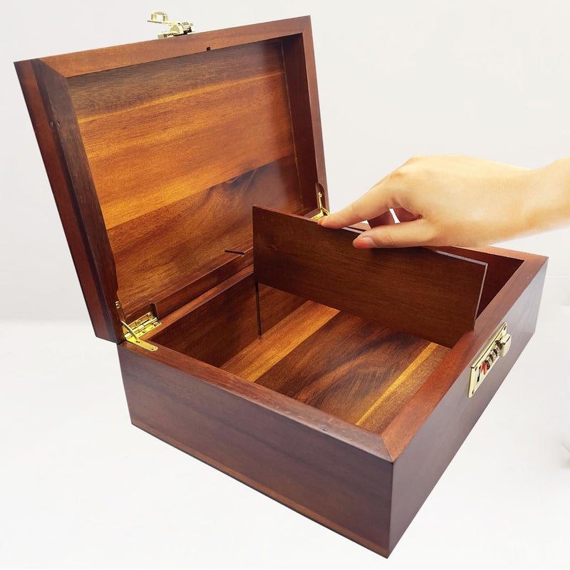 WELITTCON Large Wood Box Decorative Acacia Wooden Storage Box with Combination Lock With Adjustable Divider Wooden Keepsake Box with Hinged Lid Chest Stash Boxes Decorative Lockable Chest Box(Secret Grid) - Image 5