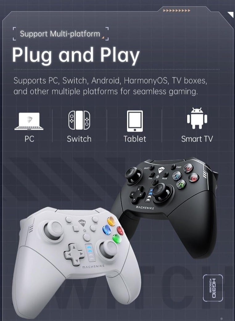MACHENIKE G320 Wireless Game Controller (White) – 2.4G & Wired Gaming Gamepad with Backlit Buttons, Precision Joysticks, Compatible with Nintendo Switch, PC, Android, Windows, iPhone, iPad & TV - Image 2