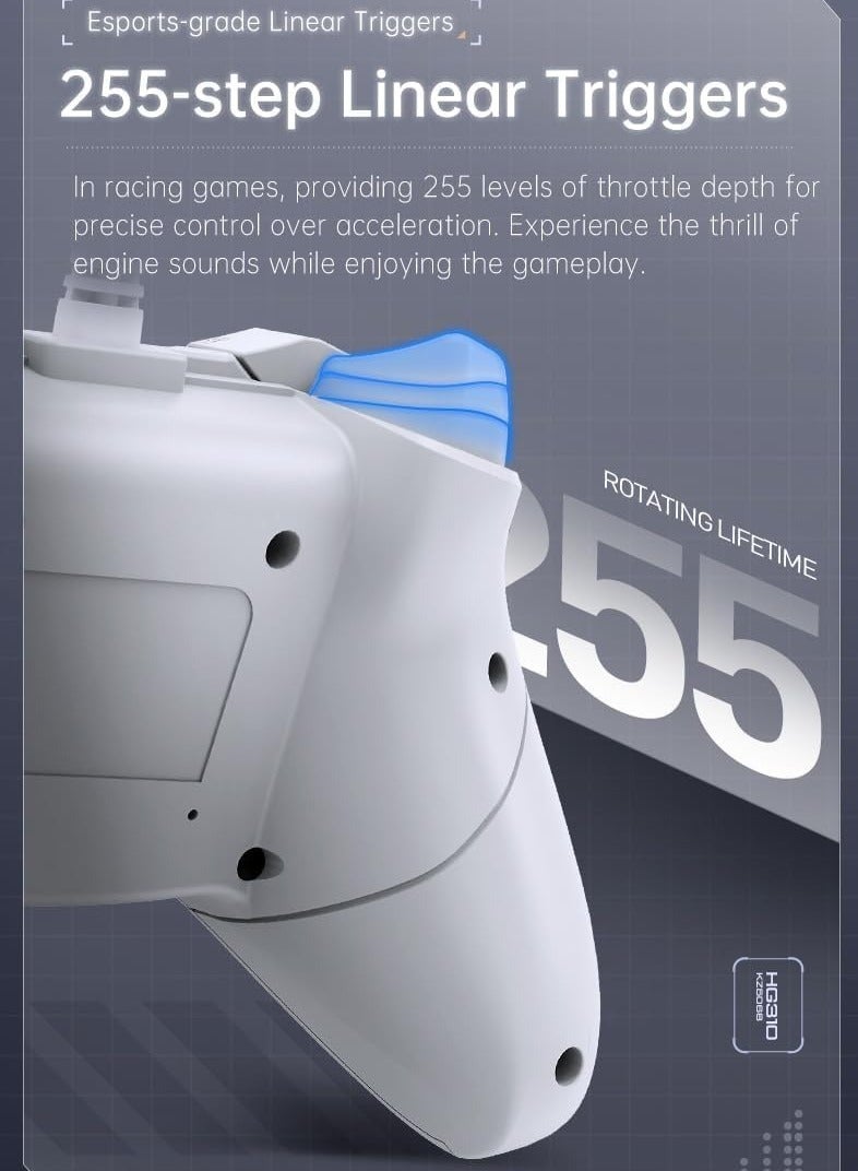 MACHENIKE G320 Wireless Game Controller (White) – 2.4G & Wired Gaming Gamepad with Backlit Buttons, Precision Joysticks, Compatible with Nintendo Switch, PC, Android, Windows, iPhone, iPad & TV - Image 3