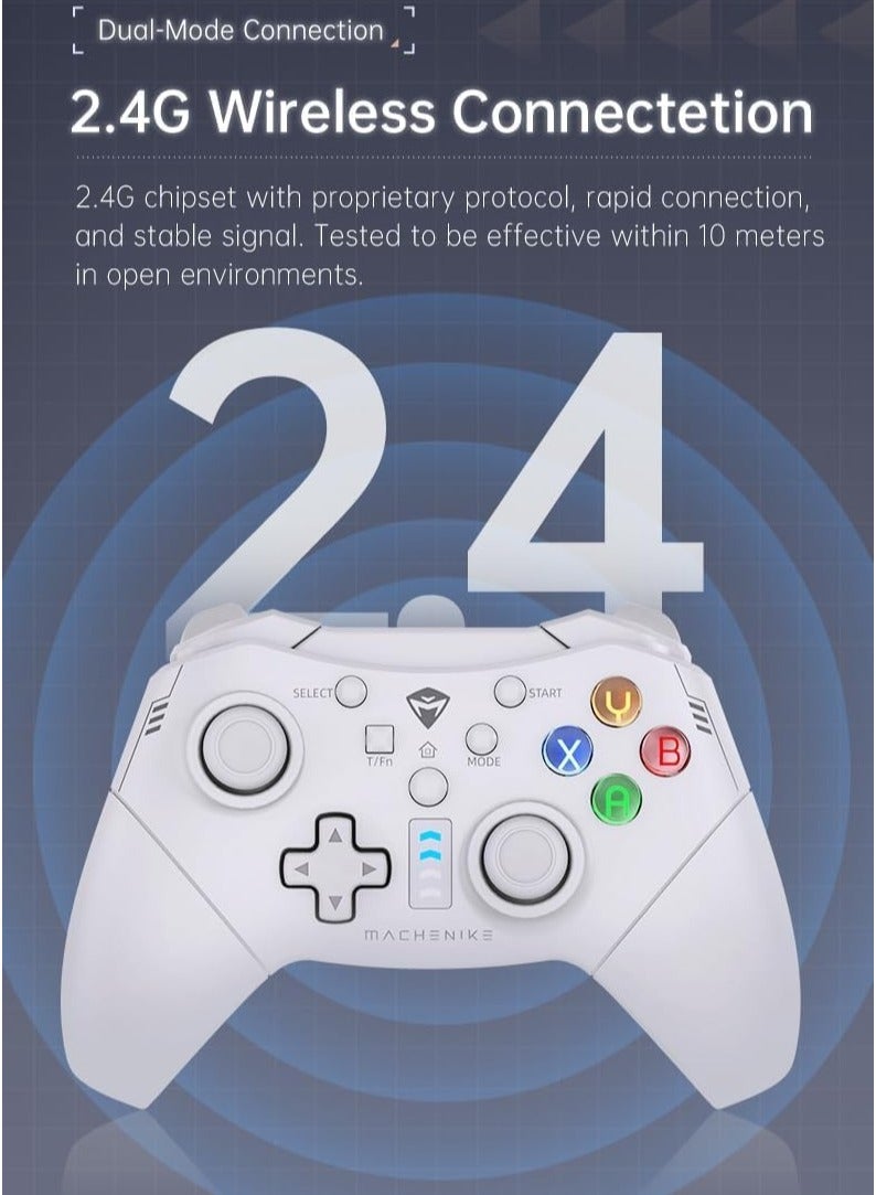 MACHENIKE G320 Wireless Game Controller (White) – 2.4G & Wired Gaming Gamepad with Backlit Buttons, Precision Joysticks, Compatible with Nintendo Switch, PC, Android, Windows, iPhone, iPad & TV - Image 5