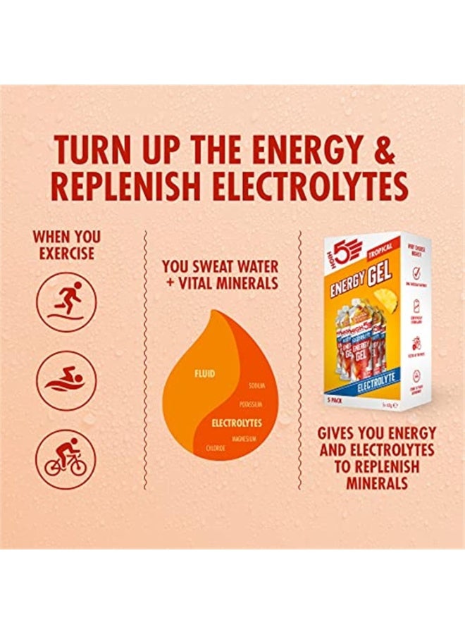 HIGH5 Energy Gels with Electrolytes – Tropical Flavour  | Quick Release Sports Gels, Caffeine-Free, Natural Fruit Juice | Running, Cycling & Endurance Fuel (5 x 60g) - Image 3