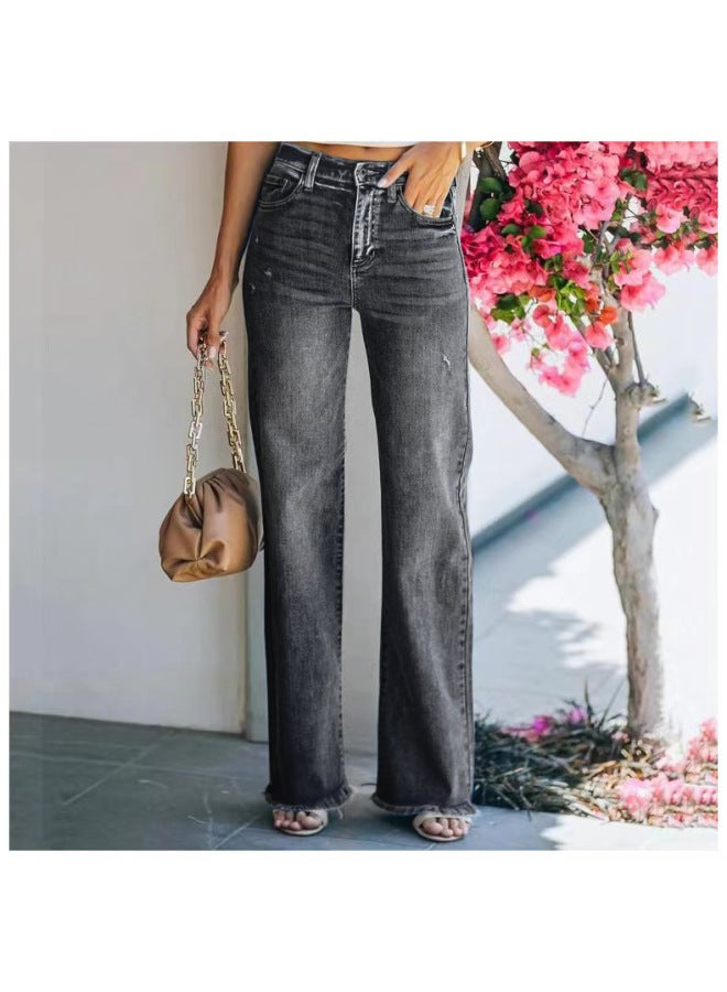 stylish Fashion Autumn New Casual Trousers Straight Leg Washed Jeans Women - Image 1