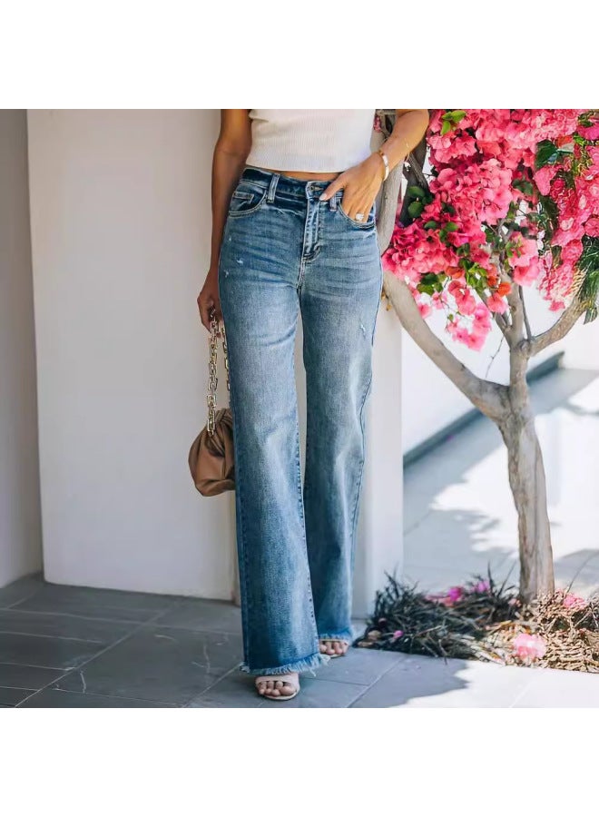 stylish Fashion Autumn New Casual Trousers Straight Leg Washed Jeans Women - Image 2