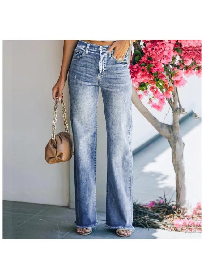 stylish Fashion Autumn New Casual Trousers Straight Leg Washed Jeans Women - Image 3