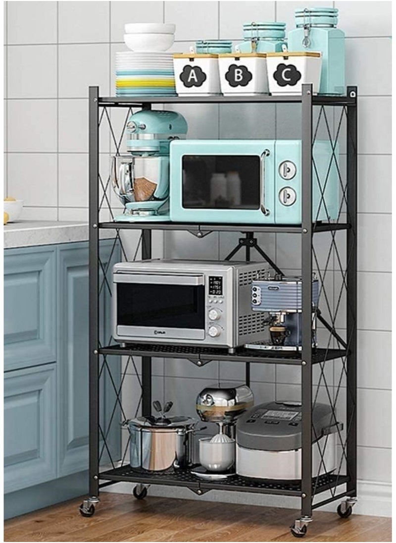 SKY-TOUCH - Foldable Storage Organizer 4 Tier, Scratch Resistant, Storage Shelves Kitchen Cabinet Storage Rack, Shelf Storage Multipurpose Rack for Living Room Bedroom Kitchen Garage Black, 137x71x34cm - Image 1