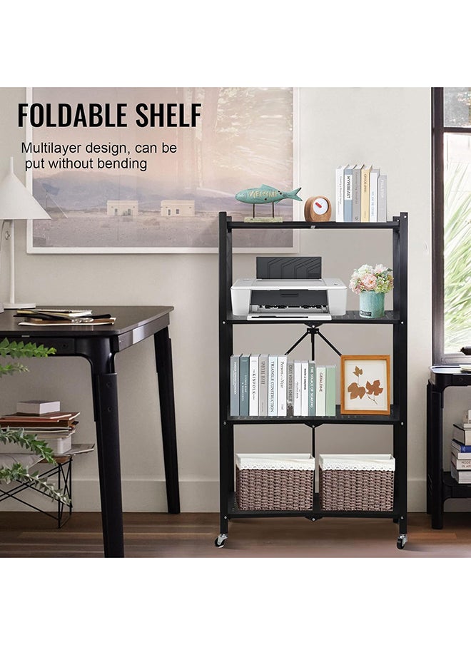 SKY-TOUCH - Foldable Storage Organizer 4 Tier, Scratch Resistant, Storage Shelves Kitchen Cabinet Storage Rack, Shelf Storage Multipurpose Rack for Living Room Bedroom Kitchen Garage Black, 137x71x34cm - Image 1