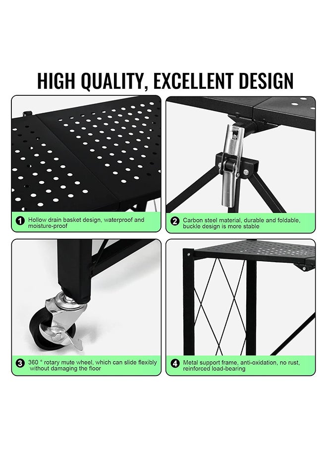 SKY-TOUCH - Foldable Storage Organizer 4 Tier, Scratch Resistant, Storage Shelves Kitchen Cabinet Storage Rack, Shelf Storage Multipurpose Rack for Living Room Bedroom Kitchen Garage Black, 137x71x34cm - Image 1