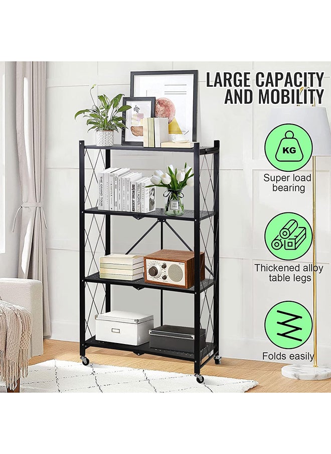 SKY-TOUCH - Foldable Storage Organizer 4 Tier, Scratch Resistant, Storage Shelves Kitchen Cabinet Storage Rack, Shelf Storage Multipurpose Rack for Living Room Bedroom Kitchen Garage Black, 137x71x34cm - Image 1