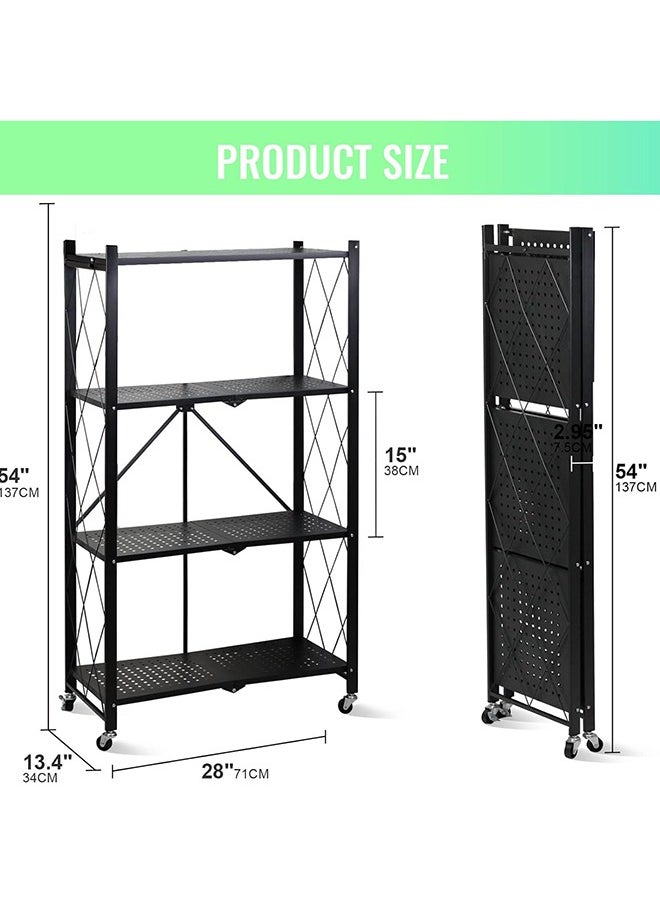SKY-TOUCH - Foldable Storage Organizer 4 Tier, Scratch Resistant, Storage Shelves Kitchen Cabinet Storage Rack, Shelf Storage Multipurpose Rack for Living Room Bedroom Kitchen Garage Black, 137x71x34cm - Image 1