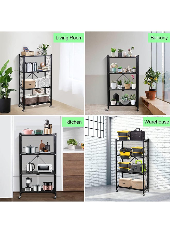 SKY-TOUCH - Foldable Storage Organizer 4 Tier, Scratch Resistant, Storage Shelves Kitchen Cabinet Storage Rack, Shelf Storage Multipurpose Rack for Living Room Bedroom Kitchen Garage Black, 137x71x34cm - Image 1