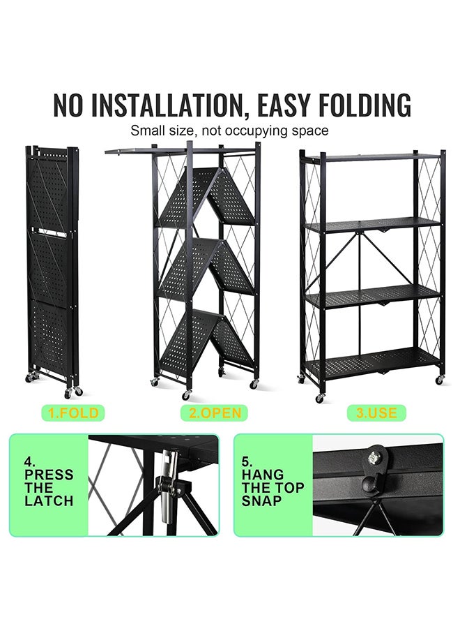SKY-TOUCH - Foldable Storage Organizer 4 Tier, Scratch Resistant, Storage Shelves Kitchen Cabinet Storage Rack, Shelf Storage Multipurpose Rack for Living Room Bedroom Kitchen Garage Black, 137x71x34cm - Image 1