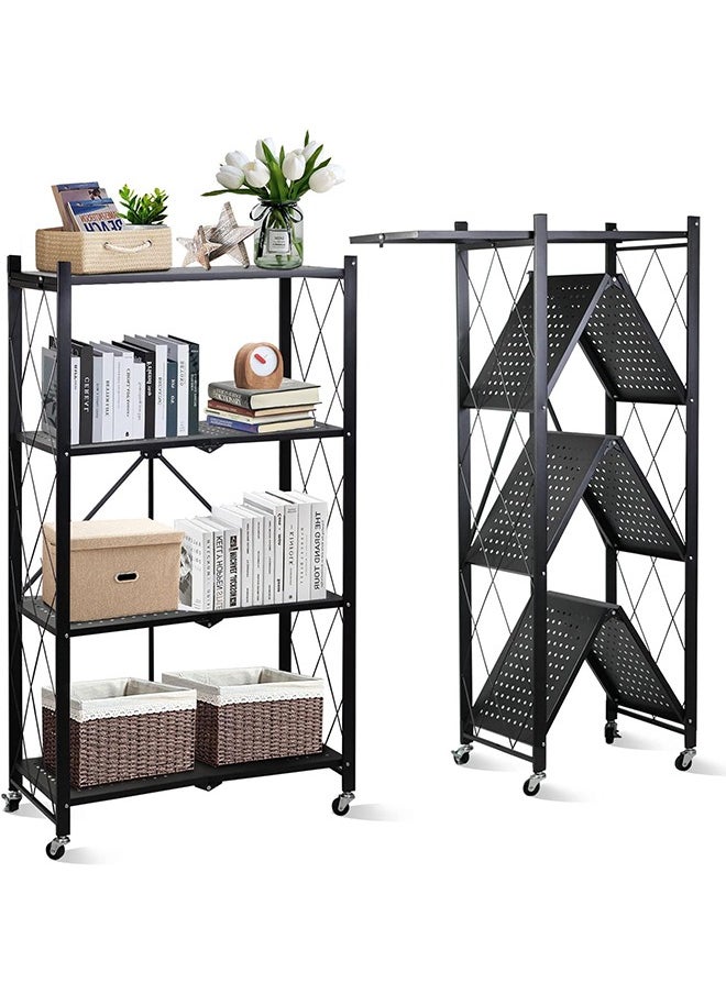 SKY-TOUCH - Foldable Storage Organizer 4 Tier, Scratch Resistant, Storage Shelves Kitchen Cabinet Storage Rack, Shelf Storage Multipurpose Rack for Living Room Bedroom Kitchen Garage Black, 137x71x34cm - Image 1