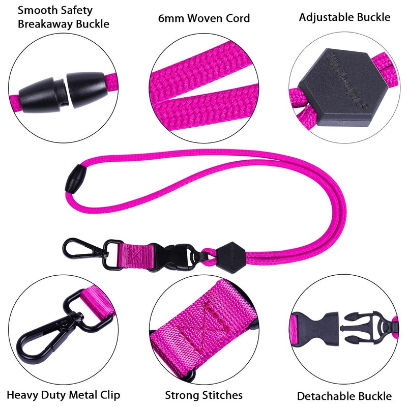 Wisdompro Breakaway Neck Lanyards, 23 inch Heavy Duty Round Cord Lanyard with Safety Breakaway Buckle, Detachable Buckle and Metal Hook for ID Card Badge Holder and Keys- Hot Pink - Image 3