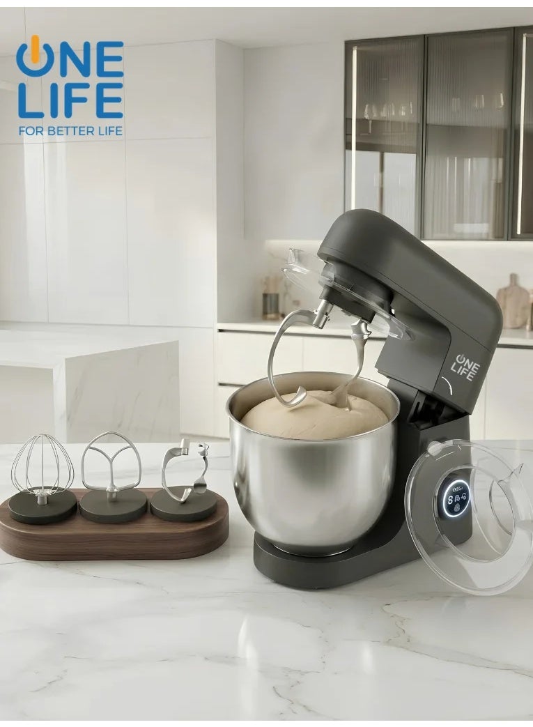 OneLife One Life Digital Stand Mixer, 8 Liters, 1800 Watts, Double Hook, KM200DG - Gray - Image 2