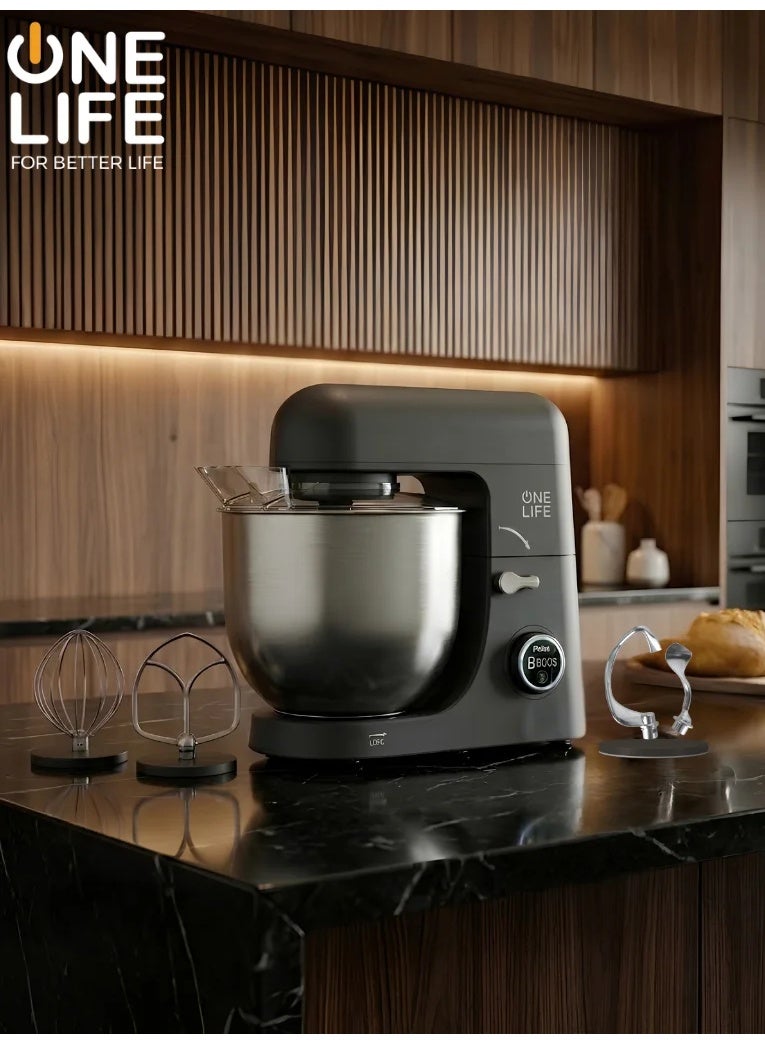 OneLife One Life Digital Stand Mixer, 8 Liters, 1800 Watts, Double Hook, KM200DG - Gray - Image 3