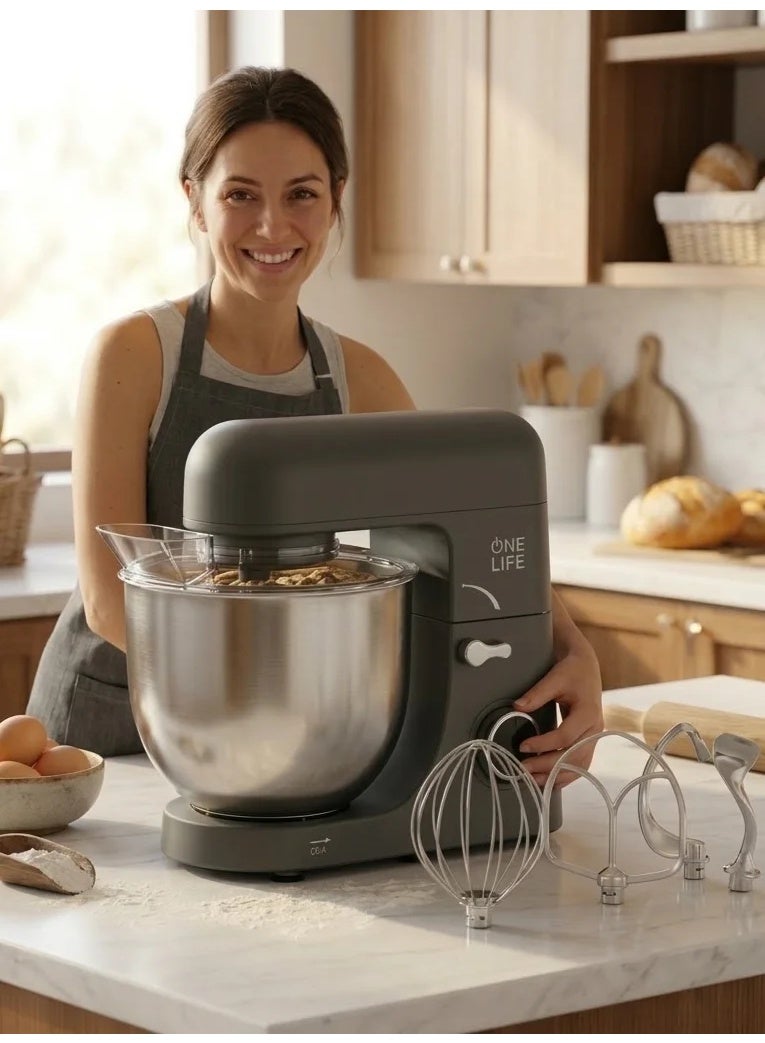 OneLife One Life Digital Stand Mixer, 8 Liters, 1800 Watts, Double Hook, KM200DG - Gray - Image 4