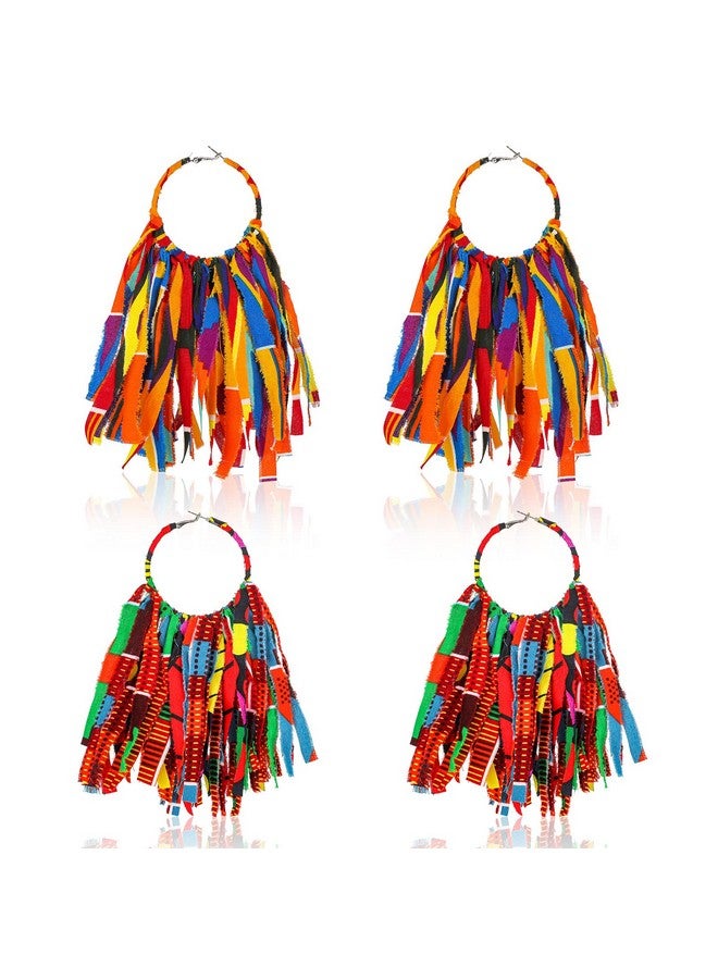 Sureio طقم أقراط توصيل من القماش الأفريقي مع 2 زوج من الأقراط الدائرية بتصميم أنقرة للأزياء الأفريقية، أقراط مطبوعة بالقماش للمجوهرات للنساء والفتيات، إكسسوارات - Image 1