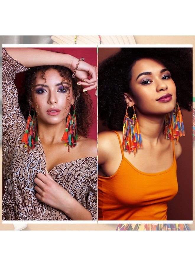 Sureio طقم أقراط توصيل من القماش الأفريقي مع 2 زوج من الأقراط الدائرية بتصميم أنقرة للأزياء الأفريقية، أقراط مطبوعة بالقماش للمجوهرات للنساء والفتيات، إكسسوارات - Image 4