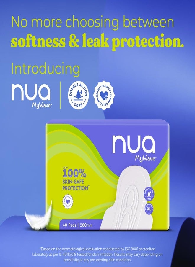 Nua Mywave Sanitary Pads | Pack of 40 | Long-Lasting Leak Protection | XL | Super Soft | Safe on Skin | For Heavy Flow | Indivdidual Wrapped - Image 2