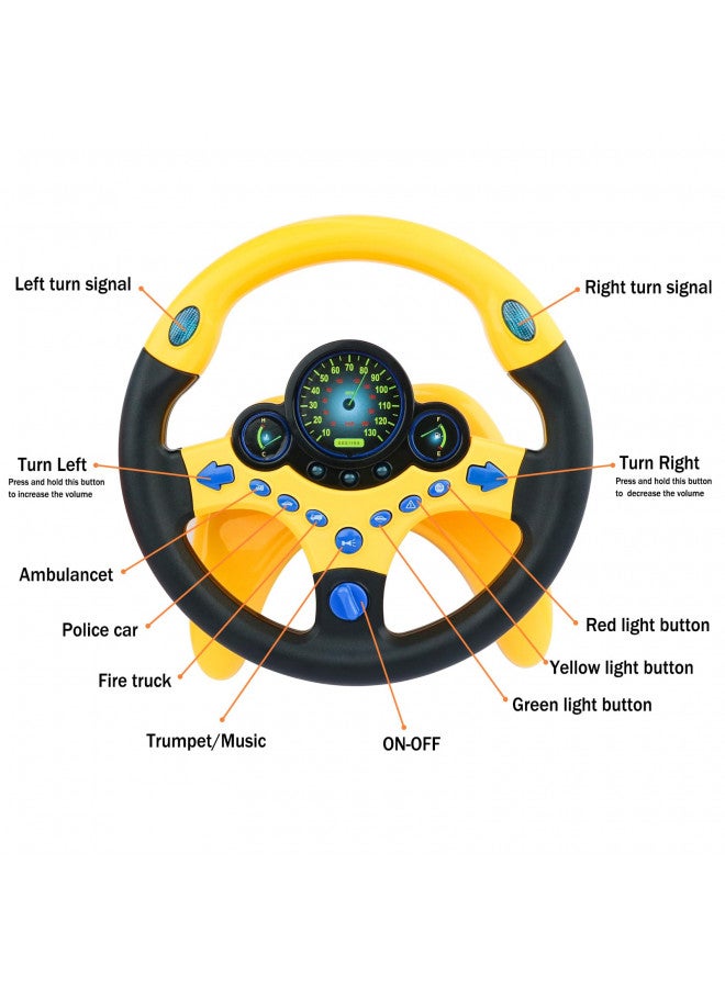 deAO Kids Steering Wheel for Backseat with Car Key Pretend Driving Simulated Driving Steering Wheel Toy with Light and Music Gifts for Kids (Yellow) - Image 3