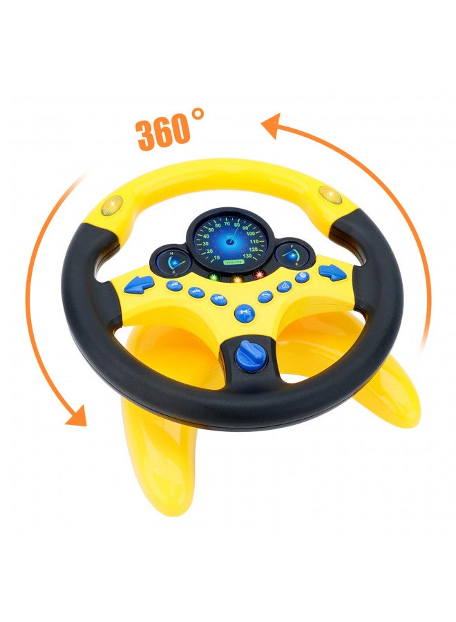 deAO Kids Steering Wheel for Backseat with Car Key Pretend Driving Simulated Driving Steering Wheel Toy with Light and Music Gifts for Kids (Yellow) - Image 5