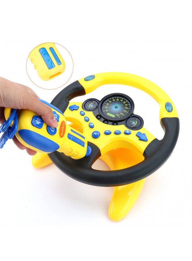 deAO Kids Steering Wheel for Backseat with Car Key Pretend Driving Simulated Driving Steering Wheel Toy with Light and Music Gifts for Kids (Yellow) - Image 2