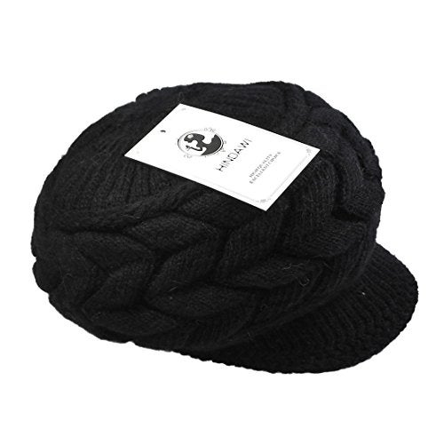 HINDAWI Women Winter Newsboy Hats Warm Knit Wool Snow Caps with Visor, Black - Image 4