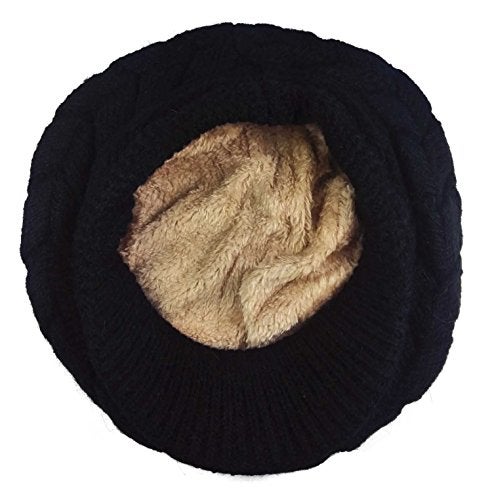 HINDAWI Women Winter Newsboy Hats Warm Knit Wool Snow Caps with Visor, Black - Image 3