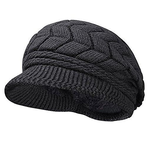 HINDAWI Women Winter Newsboy Hats Warm Knit Wool Snow Caps with Visor, Black - Image 2