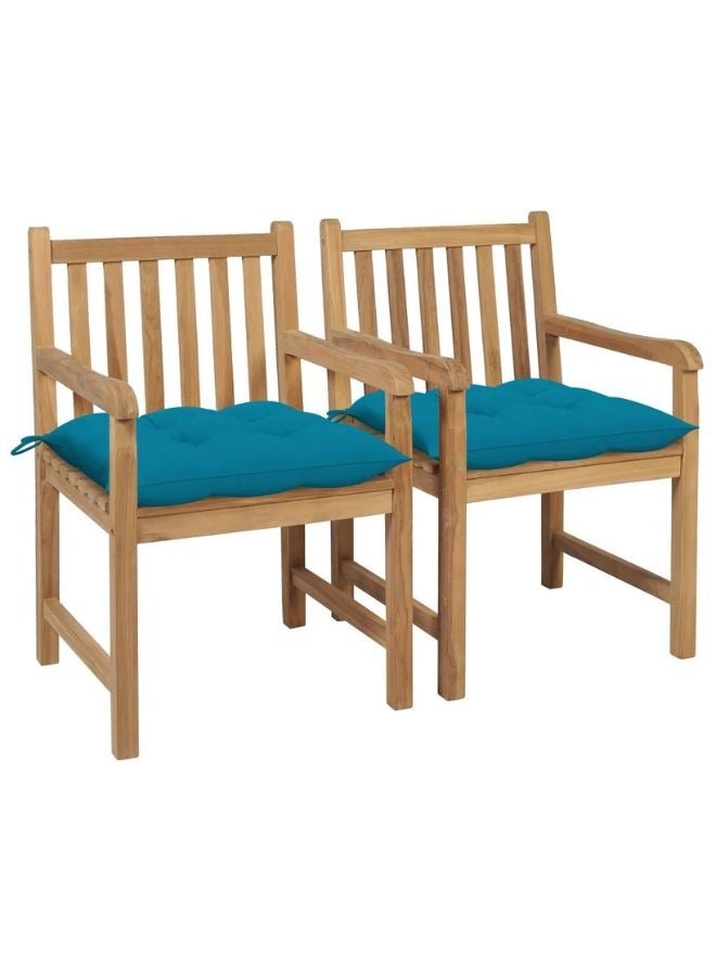 vidaxl vidaXL Garden Chairs 2 pcs with Light Blue Cushions Solid Teak Wood  - Image 1