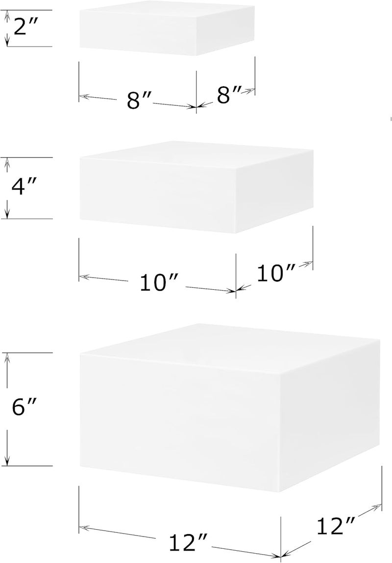 TPGP Red Co. Set of 3 Acrylic Cube Display Nesting Risers with Hollow Bottoms, White - Image 3