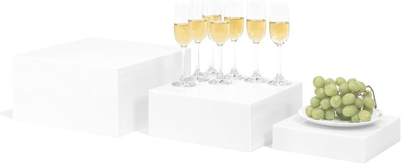 TPGP Red Co. Set of 3 Acrylic Cube Display Nesting Risers with Hollow Bottoms, White - Image 1