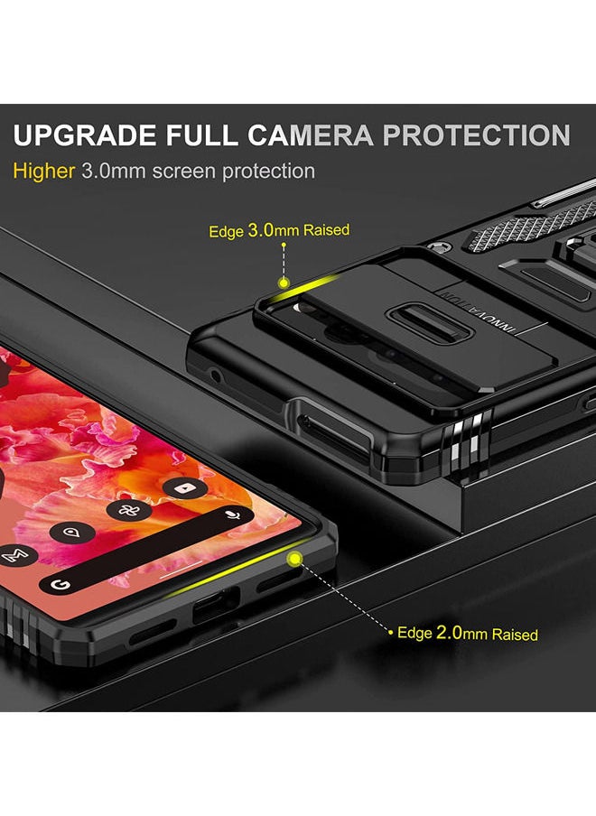 Rock Pow Pixel 7 Pro Case with Camera Cover & Kickstand, Built-in 360° Rotate Ring Stand Magnetic Protective Case for Google Pixel 7 Pro Black  - Image 3