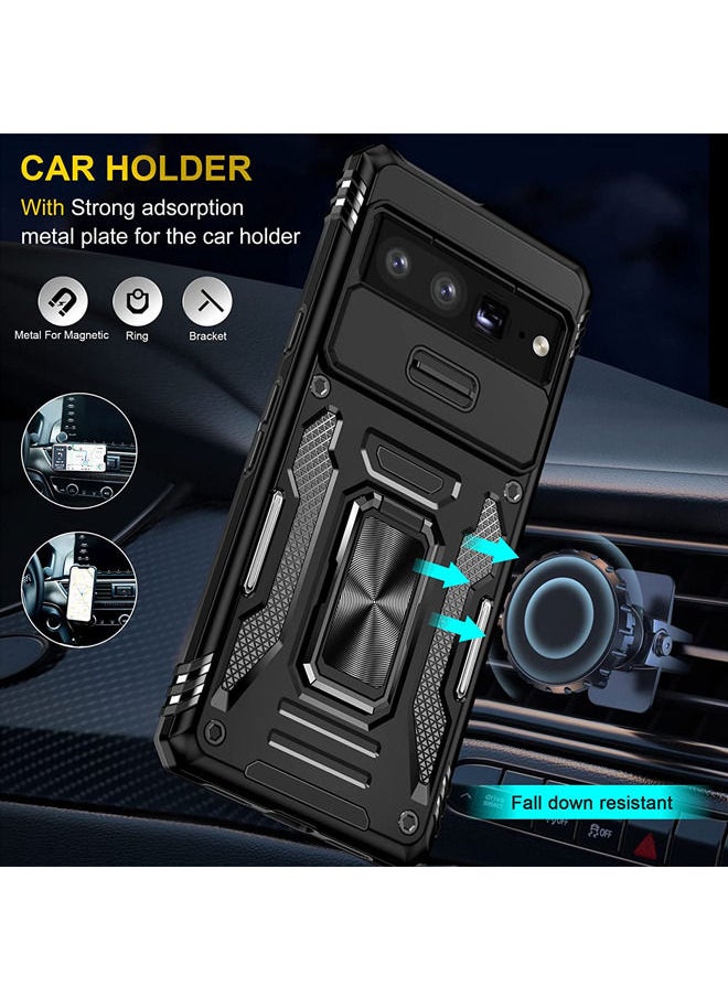 Pixel 7 Pro Case with Camera Cover & Kickstand, Built-in 360° Rotate Ring Stand Magnetic Protective Case for Google Pixel 7 Pro Black