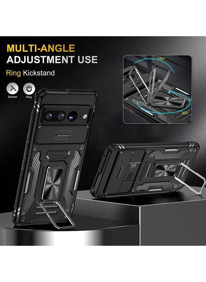 Rock Pow Pixel 7 Pro Case with Camera Cover & Kickstand, Built-in 360° Rotate Ring Stand Magnetic Protective Case for Google Pixel 7 Pro Black  - Image 4