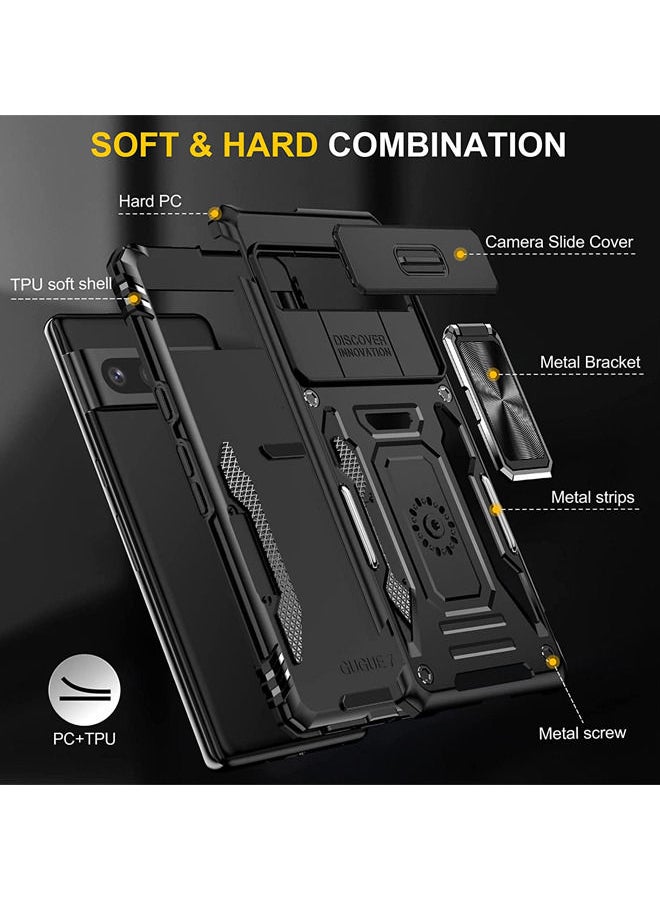 Pixel 7 Pro Case with Camera Cover & Kickstand, Built-in 360° Rotate Ring Stand Magnetic Protective Case for Google Pixel 7 Pro Black