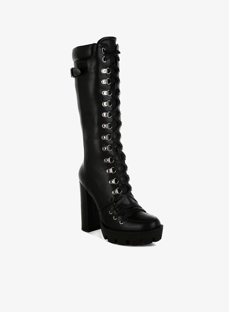 London Rag Black Cushion Collared Lace Up Boots - Image 2