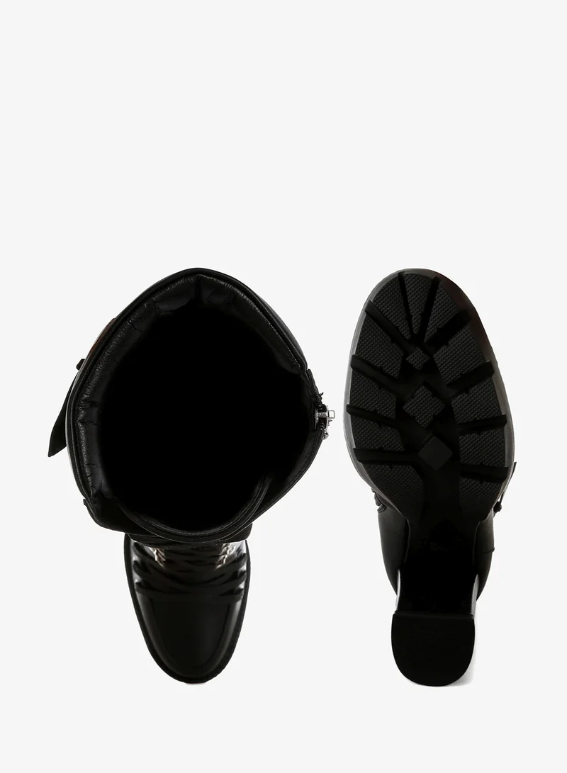 London Rag Black Cushion Collared Lace Up Boots